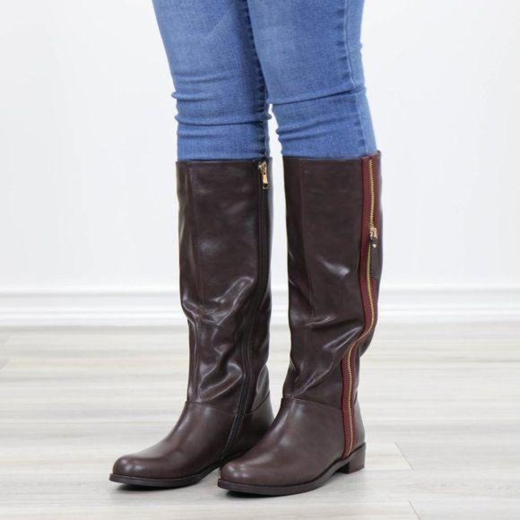 Brown Below Knee Rider Boots Light Faux Fur Inside - Picture 4 of 11